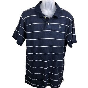 Ditch Plains polo shirt mens L blue white striped 100% Cotton Golf Dadcore